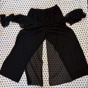 16 Women's black palazzo pants sheer overlay front and back  and pants. NWOT